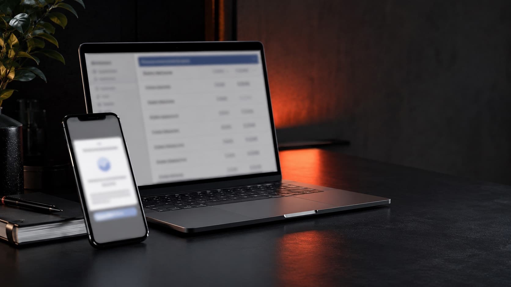 Notebook com extrato bancário e um celular com notificação de pagamento — renda de criador caindo na conta pessoal