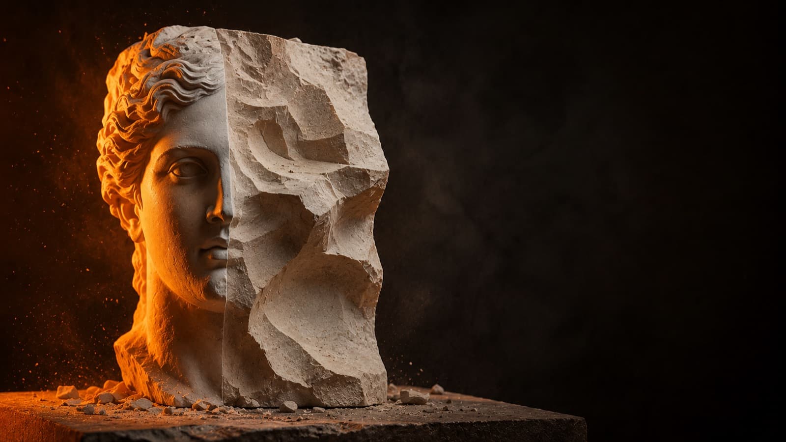 Escultura clássica metade íntegra, metade re-esculpida — a obra alterada continua sendo derivada