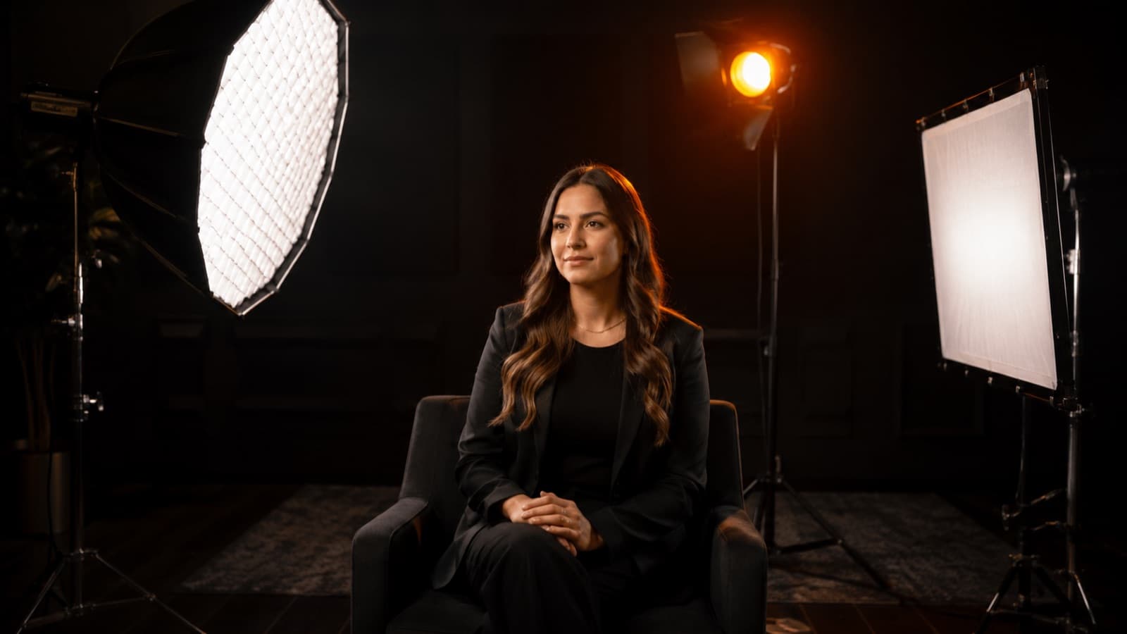 Set de 3 pontos montado: key (softbox), fill e back light